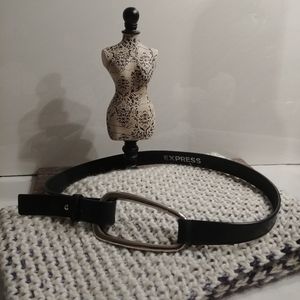 Express Blk Leather Belt Large Silver Tone Buckle